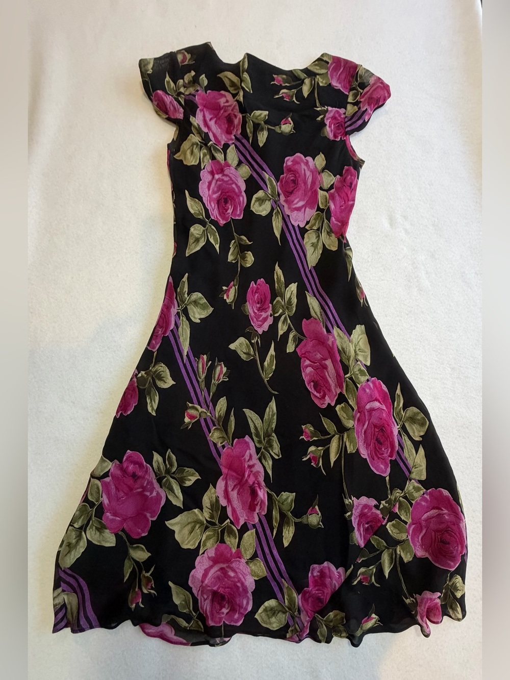 American Angel Black Midi Dress with Magenta Rose Print